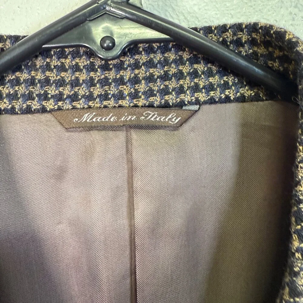 Canali Blazer Mens 40R Wool Brown Blue Houndstooth 3-Btn Made Italy Sport Coat
